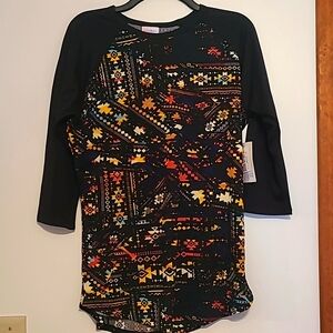 NWT LuLaRoe aztec design black, red, yellow & turquoise 3/4 sleeve tee Sz M